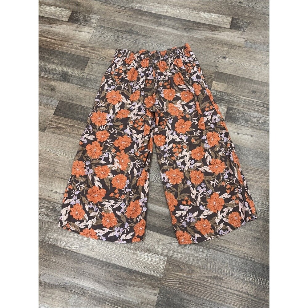 Haute Hippie Pants 100% Linen Floral Wide Leg Cropped Pants Size L Resort Vaca - Picture 3 of 13